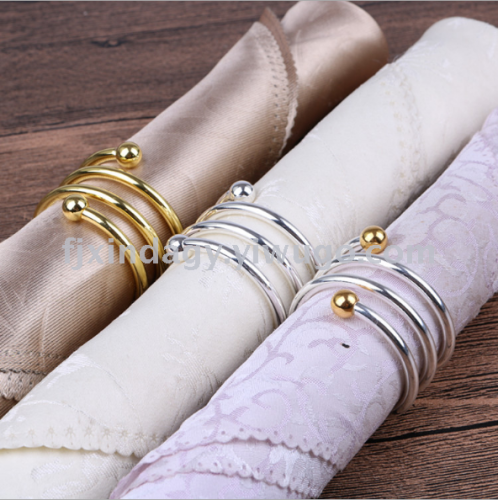 Spring Gold double Beads Napkin Buckle European Style Napkin Ring Hotel Home Dining Table Trinkets Napkin Ring