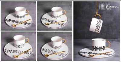 Painted gold top grade ceramic cup saucer round dessert tray breakfast cup