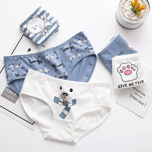 Cute Cartoon Printed Girl‘s Underwear Ladies Mid Waist Hip Breathable Briefs% Cotton Crotch