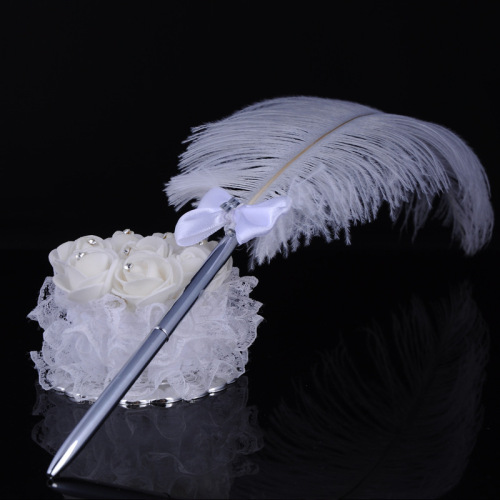 Amazon AliExpress Supply Lace Feather Pen Imported Ostrich Feather Wedding Signature Pen Signature Pen