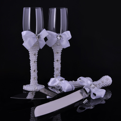 european and american wedding champagne glass wedding supplies handmade transparent glass wine glass goblet cake knife and shovel kit wholesale