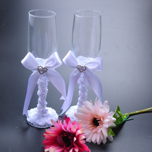 Wedding Supplies Gift Box Goblet Foreign Trade High Grade a Glass Double Heart Bow Champagne Glass Wine Glass