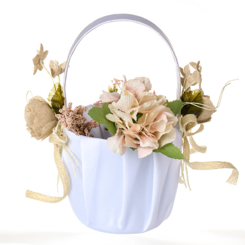 White Lace Wedding Bride Hand-Held Flower Basket Western Wedding Supplies Artificial Flower Mini Plastic Flower Basket Wholesale
