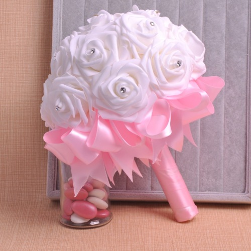 aliexpress bridal diamond-embedded bouquet bow ribbon foam bridal bouquet factory direct sales support customization