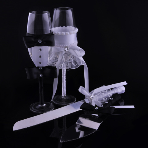 european and american new wedding transparent glass wine glass gift box set western wedding goblet champagne glass cake knife and fork