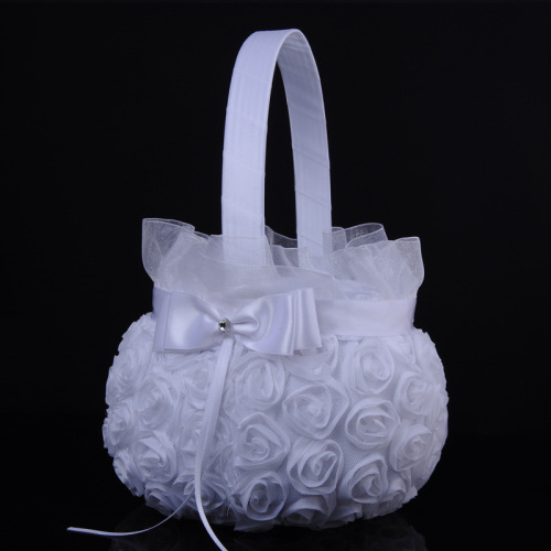 cross-border supply western wedding supplies portable flower basket wholesale plate embroidered white lace wedding bridal flower basket