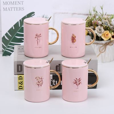 LEIWO CERAMICS in Pink: Creative Gilt Thread leaves household Living Gift Glass