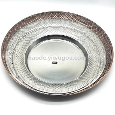 Stainless steel embossed plate bronze disc wide rim wine tray