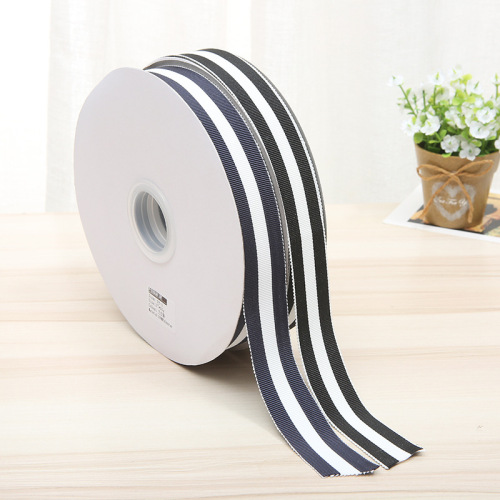 Black and White Polyester Ribbon Blue and White Blue Inter-Color Ribbon 2.5cm Thread Belt Hatband a Large Number of Spot Goods Factory Direct Sales