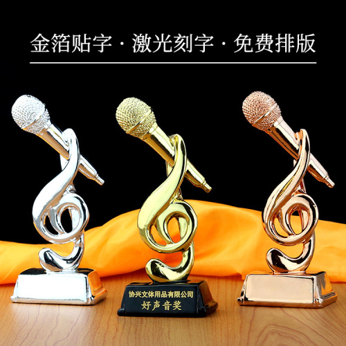 gold microphone resin crafts electroplating resin good sound trophy music singing competition awards