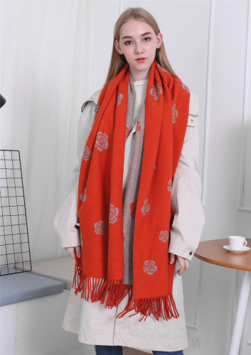 Artificial Cashmere Scarf Women‘s Autumn and Winter Camellia Korean Style Versatile Double-Sided Long Shawl Dual-Use Spot Supply