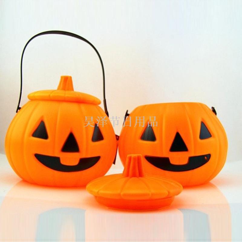Halloween Props Pumpkin Lamp Portable Pumpkin Bucket with Covers Pumpkin Bucket Portable Candy Box G