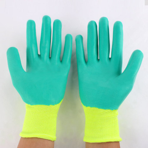 Factory Direct Sales 13-Needle Nylon Dipped Wrinkles Latex Foam Gloves Non-Slip Wear-Resistant Labor Protection Silicone Glove