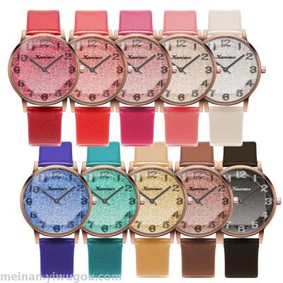 New candy-colored starry sky digital glossy leather ladies fashion watch