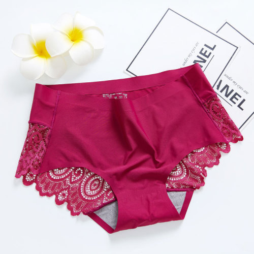 Sexy Ice Silk Seamless Women‘s Underwear Mid-Waist Lace Edge Cotton Crotch Briefs Factory Wholesale Large Size