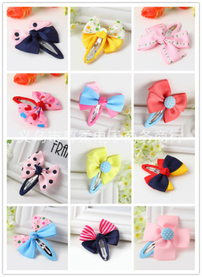 Taobao hot shot Korean version of children 's hair ornaments girl bow print bow tie BB clip ornaments children' s hair card