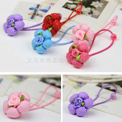 Korean version of checking the children 's cotton ball rubber band express candy color children' s hair ornaments headdress Korean version manufacturers direct