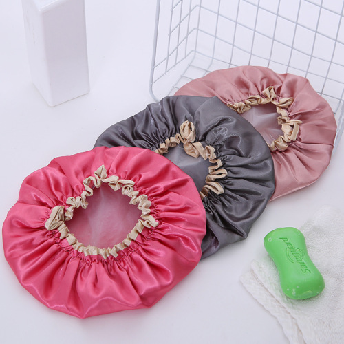 large double-layer waterproof shower cap daily necessities monochrome thickened oil smoke-proof makeup comb cap shower cap