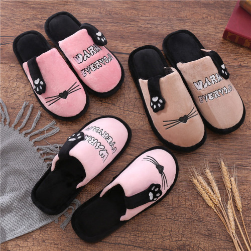 New Cartoon Cat Home Slippers Foreign Trade Cotton Slippers Winter Warm Woolen Slipper Couple Slippers