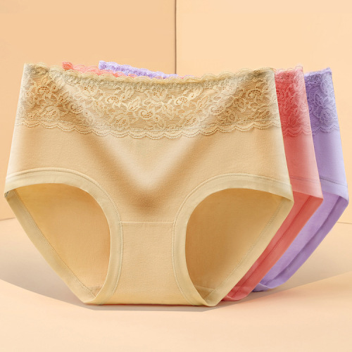 taobao hot sexy lace women‘s underwear mid-waist hip lifting cotton crotch winter plus size cotton fabric briefs
