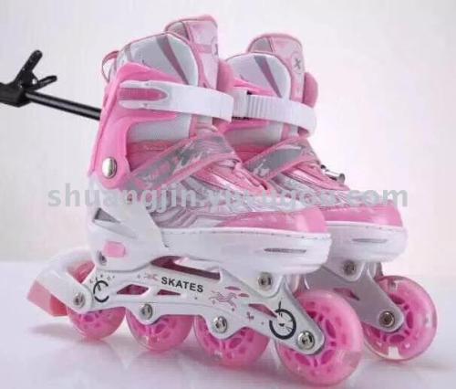 Pu Full Flash the Skating Shoes Adjustable Inline Roller Skating Student Children Roller Skates Large， Medium and Small Three Colors