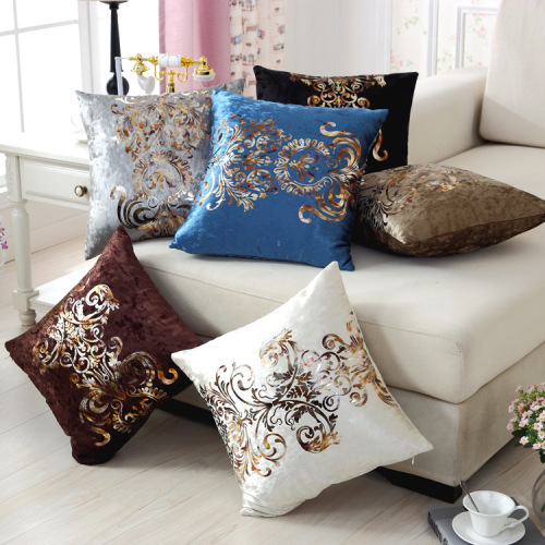 Hongyufang New Home Fabric Cushion Pillow Cover Bronzing Flocking Couch Pillow European Noble Customized Cushion
