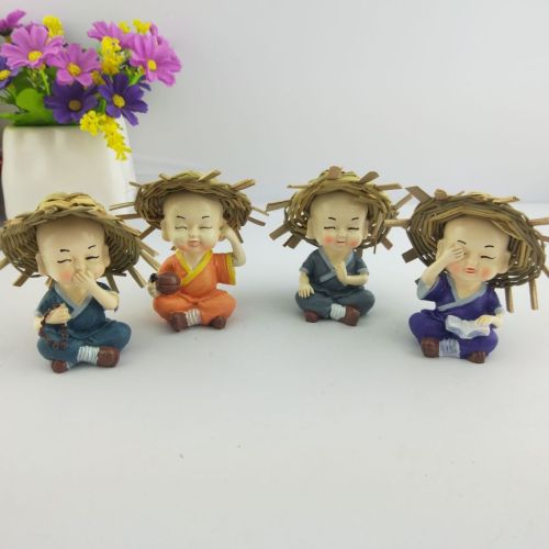 resin decorations piano， chess， calligraphy and painting four straw hat little monk creative car decoration car interior design car supplies batch