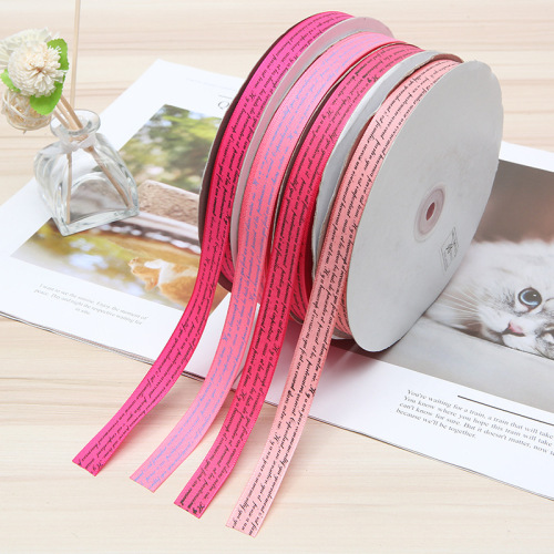 Bow Printing Ribbon Printing Polyester Belt 1.5cm Polyester Ribbon Letter Ribbon Spot Factory Wholesale