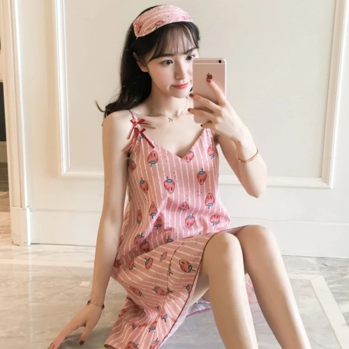 New Summer Strap Nightdress Women‘s Korean-Style Thin Milk Silk Pajamas Loose Large Size Sexy Homewear