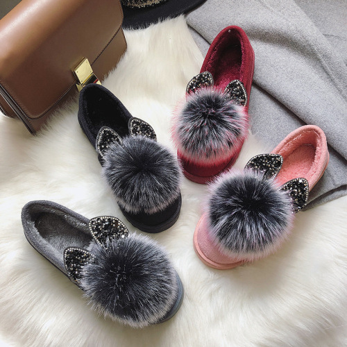 foreign trade new korean style round toe all-matching flat shoes women‘s shallow mouth flat heel hairy ball comfort and casual women‘s shoes
