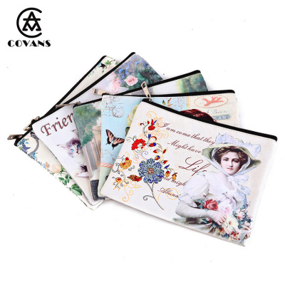 PU leather digital printed banknote loose change document cosmetics storage simplicity hand take small file bag to map to order