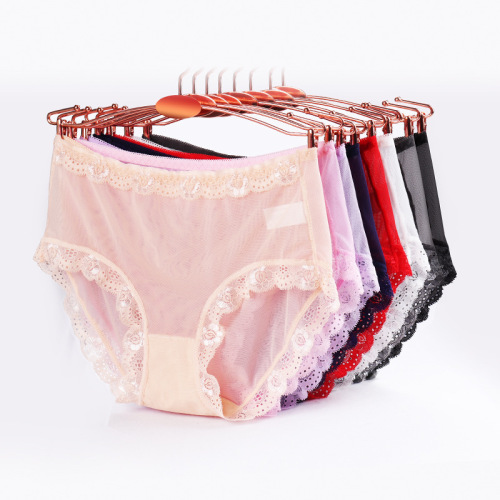 Sexy Lace Edge Seamless Low Waist Triangle Underwear Female Temptation Mesh Transparent Cotton File Factory Wholesale