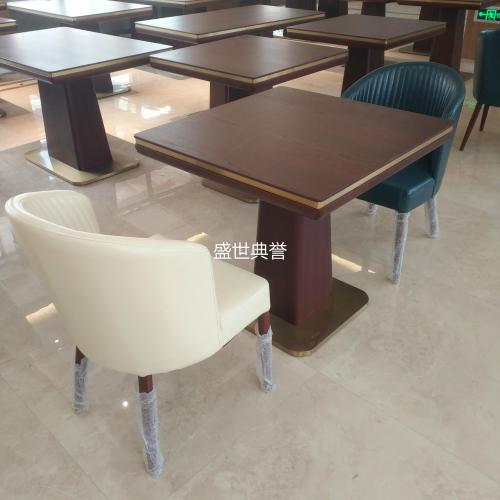 Changchun Intercontinental Hotel Breakfast Restaurant Solid Wood Western Dining Table Holiday Hotel Breakfast Table and Chair 