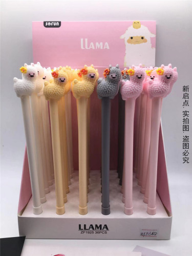 Primary and Secondary School Students Creative Silicone Water Pen Cartoon Alpaca Gel Pen Color Sheep Soft Glue Pen Small Prize Wholesale