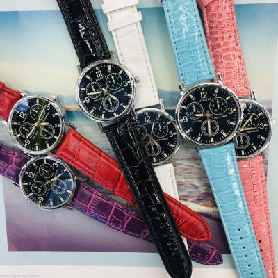 Hot style plastic belt men and women with three ring fashion leather watch