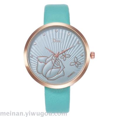 Simple and generous lady small clear diamond rose ultra-thin watch