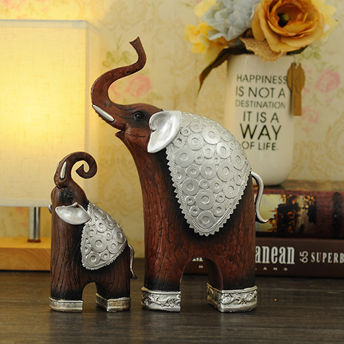 resin crafts thai wood-like mother-child elephant couple wedding gift decoration factory direct sales