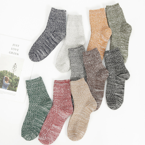 Socks Double Needle Thick Thread Mid-Calf Socks Trend Autumn and Winter New Warm Cotton Socks Retro Ethnic Style Men‘s Socks Women‘s Socks