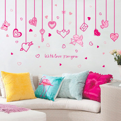 The New pink Cupid wall becomes bedroom bedside romantic background wall decoration wall becomes