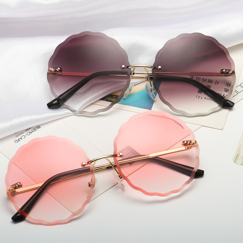 Excellent Bright Metal Frameless Trimming Sunglasses Elegant Women‘s Sunglasses Ocean fashionable 9002-Piece Glasses