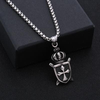 2019 Creative Crown Sweater Chain European and American Personalized Stainless Steel Couple's Pendant Long Necklace Factory Customization