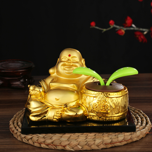 car supplies hot sale creative shake leaf golden buddha resin smiling buddha perfume seat wholesale safe car decoration