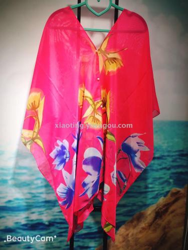 Stall Economical Printing Variety Scarf Pearl Buckle Chiffon Beach Towel Driving Sunscreen Shawl Scarf Factory Wholesale