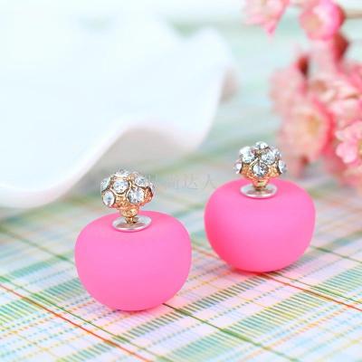 New 2019 Korean rubber-candy colored bow rhinestones with double-sided earrings