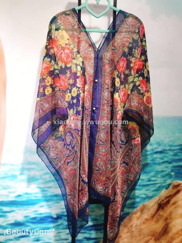 stall economy foreign trade printing variety scarf pearl buckle chiffon beach towel sunscreen shawl silk scarf factory wholesale