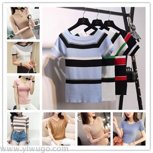 2019 summer miscellaneous knitted short-sleeved slim women‘s pullover short-sleeved knitwear stall night market supply wholesale