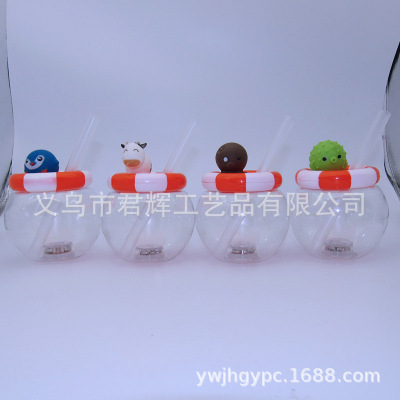 Swimming ring cup sport Straw cup doll cup Transparent cup straw 3D doll Creative cup drink cup