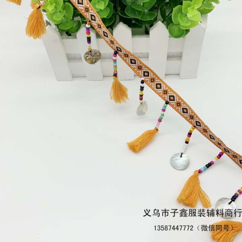 Ethnic Style Ribbon DIY Handmade Lace Tassel Hanging Fringe Clothing Accessories Decorative Strip for Hat Hanging Fringe Beads
