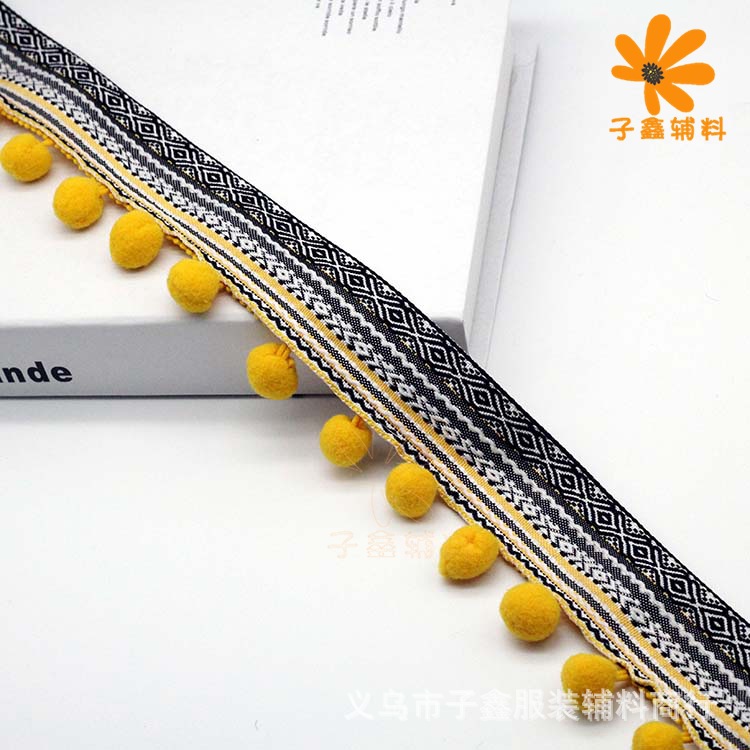 Manufacturers Customize Ethnic Style Laciness New Fur Ball Lace Hat Clothing Accessory Laces DIY Rib
