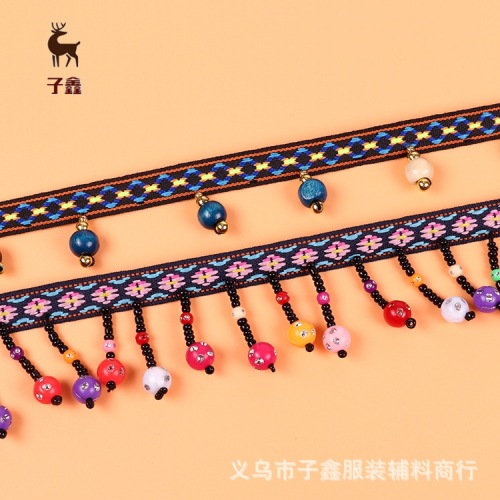 Manufacturers Supply Curtain Beaded Lace Clothing Accessories Lace Ethnic Style Hanging Bead Ribbon Decorative Edge Wholesale